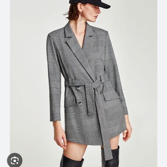 NWT Zara Grey Checked Blazer Style Jumpsuit with Belt Size Small - Picture 4 of 8